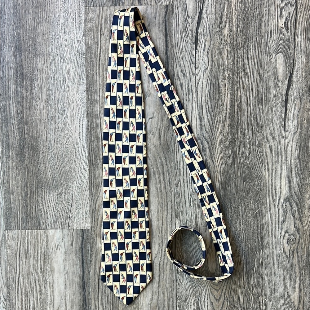 Christian Dior Tie Blue Silk Golf Print Tie Golf Swing Golfer
